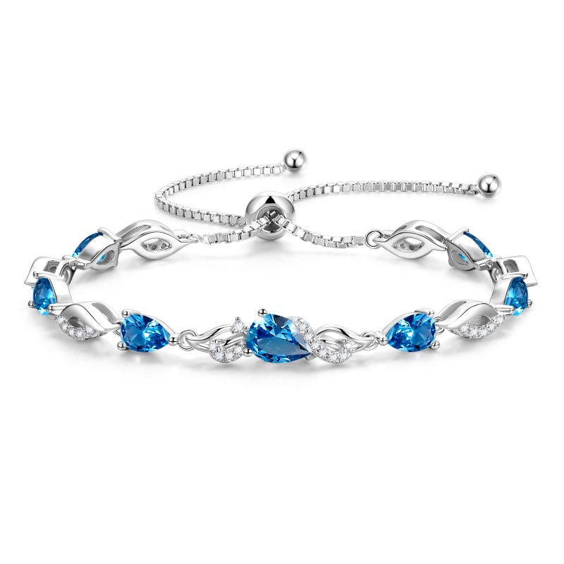 FANCIME December Birthstone Teardrop London Blue Topaz Tennis Bracelet for Women, Sterling Silver 9x7mm main Gemstone Bolo Adjustable Chain Bracelet Fine Jewelry Birthday Gifts for Women Mom Wife Her - Image 1