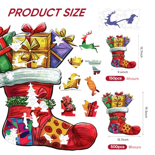 Qiuenisray Wooden Puzzles for Adults and Kid Christmas Socks Jigsaw Puzzles 150 Pieces FSC Certified Unique Shape Adult Puzzles Creative Gift for Family Game 94x127 in - Image 5