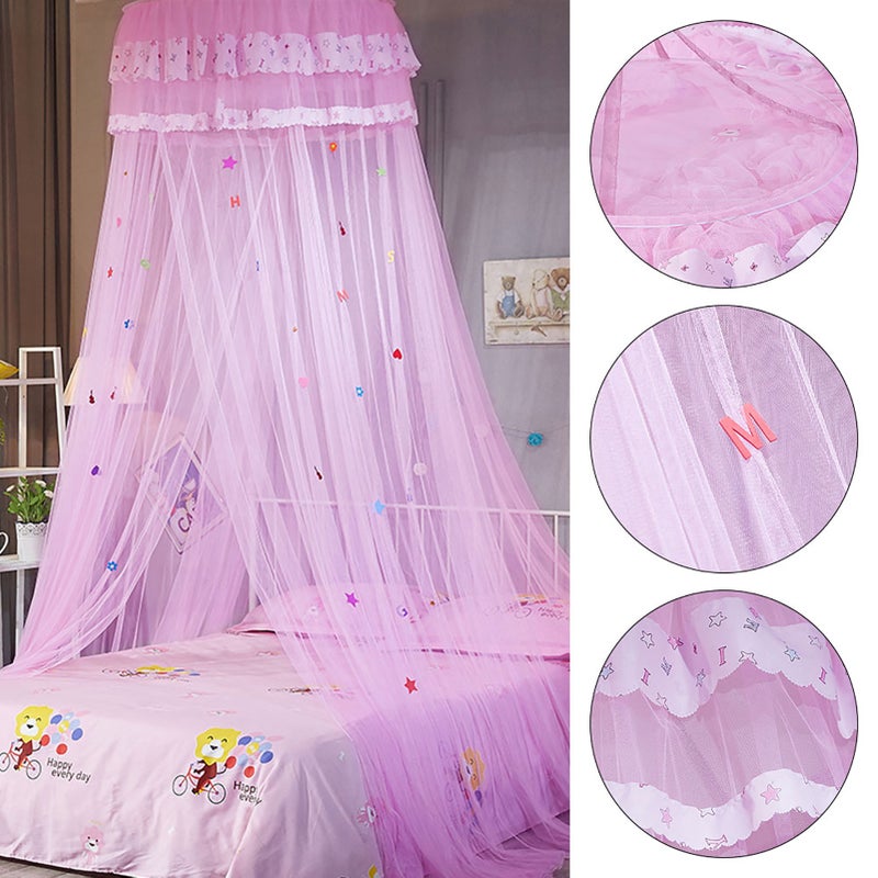 Pinkish Round Canopy Bed Curtain - 360 Degree Mosquito Protection Breathable Polyester Mesh Foldable Design Children Bed Mosquito Net for Girls' Bedroom Decoration - Image 4
