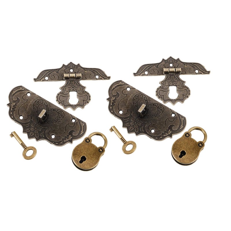 Mini Vintage Padlock Set with Keys Antique Hasp Latch for Jewelry Box Storage Security - Image 2