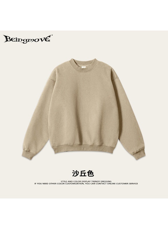 بى طقم هودي جديد من ماركة أمريكية عصرية لعام ٢٠٢٥، مكون من قطعتين: هودي بأكمام طويلة مبطن بالفرو وياقة دائرية، وبنطال رياضي بقصة مستقيمة، طقم كاجوال للجنسين (لون الكثبان الرملية). - Image 2