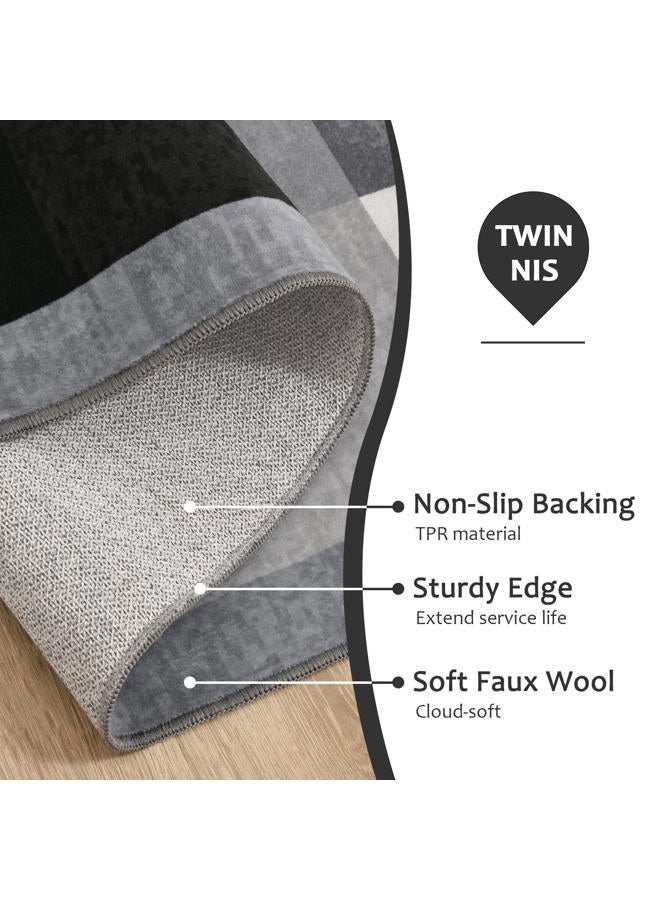 TWINNIS Indoor Modern Area Rug, 9x12 Geometric Patchwork Style Washable Large Rugs for Living Room Bedroom Hardwood Floors, Non Shedding Non Anti Backing Soft Carpet Home Floor Decor, Black - Image 4