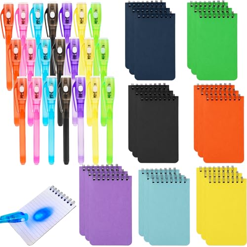 Hoarost 42 Pcs Secret Party Favors Includes 21 Pcs Invisible Ink Pen with UV Light and 21 Pcs Mini Spiral Notebook for Secret Message Themed Party Game Prizes Goodie Bag Fillers - Image 1