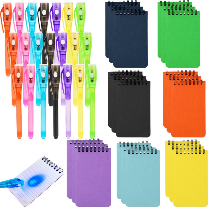Hoarost 42 Pcs Secret Party Favors Includes 21 Pcs Invisible Ink Pen with UV Light and 21 Pcs Mini Spiral Notebook for Secret Message Themed Party Game Prizes Goodie Bag Fillers - Image 2