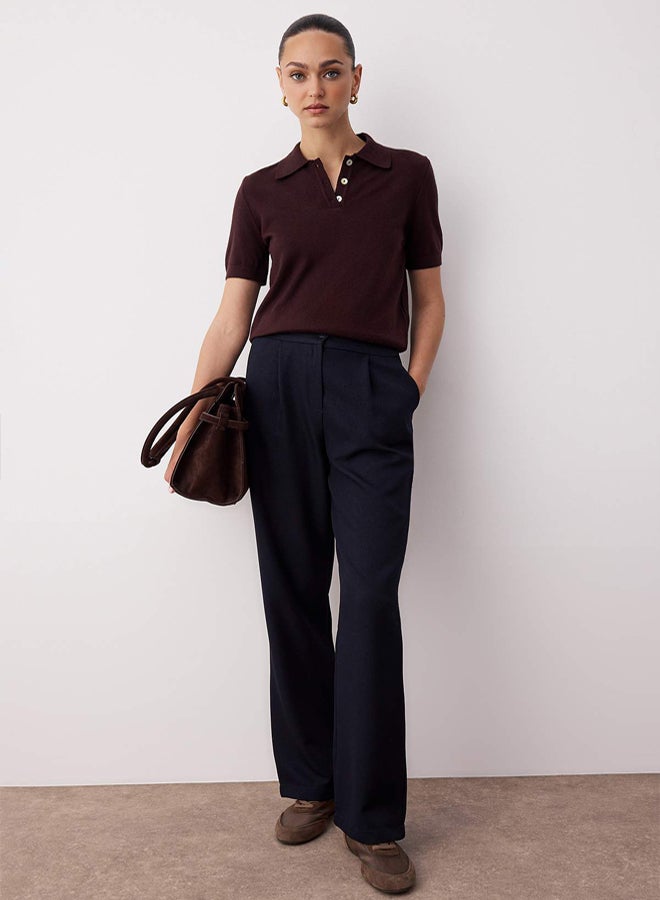 trendyol Navy Blue Straight/Straight Cut Woven Fabric Trousers - Image 1