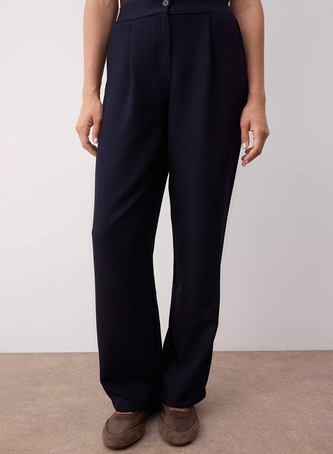trendyol Navy Blue Straight/Straight Cut Woven Fabric Trousers - Image 3