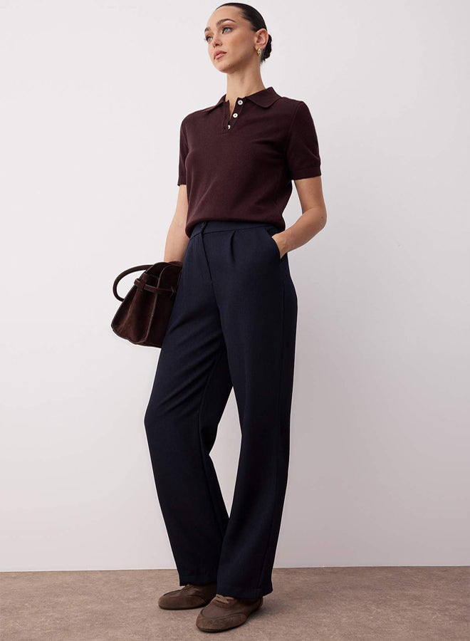 trendyol Navy Blue Straight/Straight Cut Woven Fabric Trousers - Image 2
