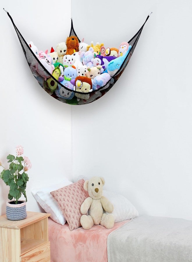 FIOBEE Stuffed Animals Net or Hammock Toy Storage Organizer Toy Hammock Net Bedroom Decor Hanging Storage with Hooks for Girl Kids Playroom Nursery, Black - Image 2