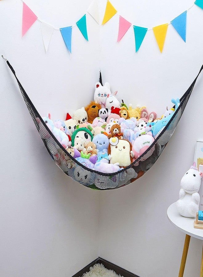 FIOBEE Stuffed Animals Net or Hammock Toy Storage Organizer Toy Hammock Net Bedroom Decor Hanging Storage with Hooks for Girl Kids Playroom Nursery, Black - Image 4