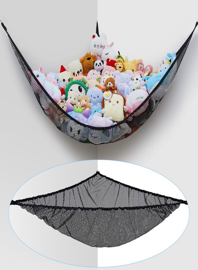 FIOBEE Stuffed Animals Net or Hammock Toy Storage Organizer Toy Hammock Net Bedroom Decor Hanging Storage with Hooks for Girl Kids Playroom Nursery, Black - Image 1