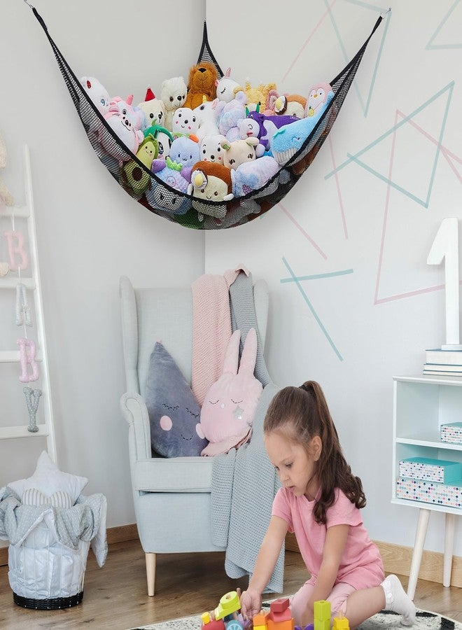 FIOBEE Stuffed Animals Net or Hammock Toy Storage Organizer Toy Hammock Net Bedroom Decor Hanging Storage with Hooks for Girl Kids Playroom Nursery, Black - Image 3