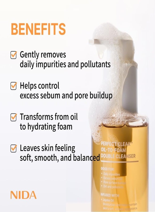 NIDA Perfect Clear™ Oil-To-Foam Double Cleanser | Jojoba Oil, Tea Tree Oil, Rice Extract | Good for Daily Impurities, Excess Sebum, Pore Cleaning, Blackheads, Dirt and Pollutants | 4.90 fl. oz., 145ml - Image 4