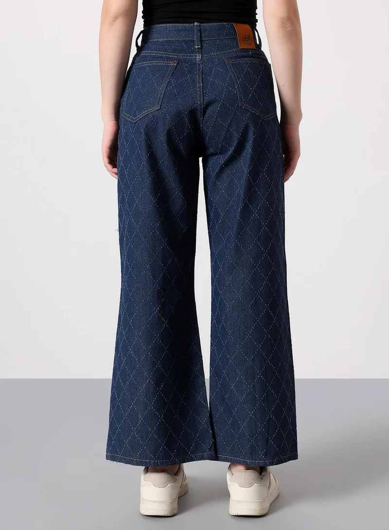 Pinacolada  Women's Geometric-Distressed Denim Jeans | High-Rise , Full-Length, Button Closure | Dark-Wash Twill | Woven Denim Jeans For Casual & Daily Wear | Navy Blue for Women | Best Price UAE