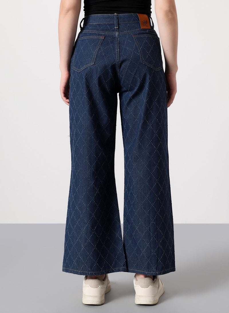 Campus Sutra Women's Geometric-Distressed Denim Jeans | High-Rise , Full-Length, Button Closure | Dark-Wash Twill | Woven Denim Jeans For Casual & Daily Wear | Navy Blue - Image 4