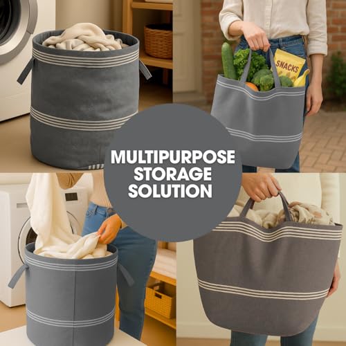 Värde Laundry Bag with Handle Pack of 1 | Foldable Clothes Laundry Bag | Also Works as Carry Bag | Lightweight & Durable | Perfect for College, Travel, and Daily Use | Handloom Hit Grey - Image 2
