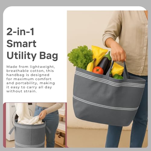 Värde Laundry Bag with Handle Pack of 1 | Foldable Clothes Laundry Bag | Also Works as Carry Bag | Lightweight & Durable | Perfect for College, Travel, and Daily Use | Handloom Hit Grey - Image 3