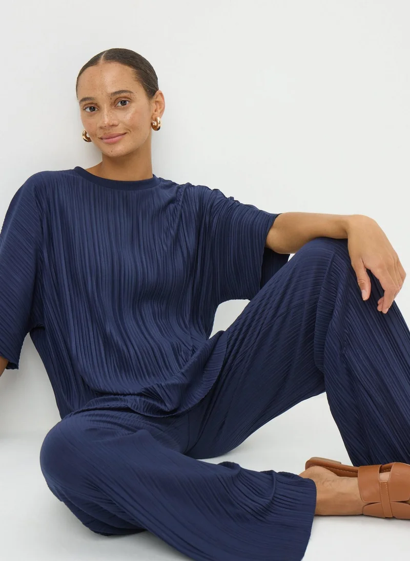 Matalan Navy Plisse Co Ord Trousers