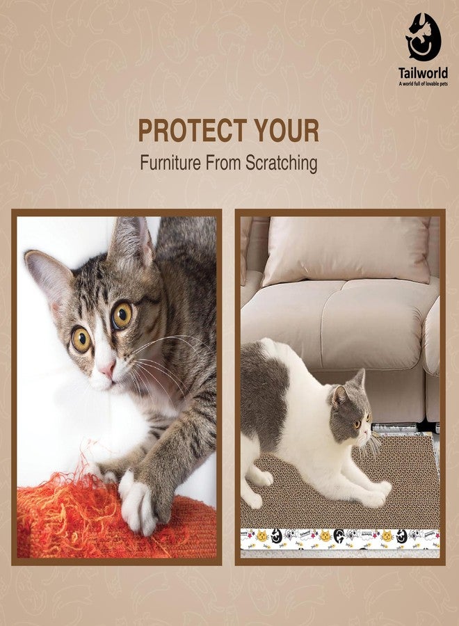 Tailworld Cat Scratcher, a 2-in-1 Reversible Scratching Pad Recyclable Corrugated Scratch Toy with Straight Shape & 10ML Catnip Cat Scratch Lounge for Furniture Protection (48x24x5) Pack of 2 - Image 3