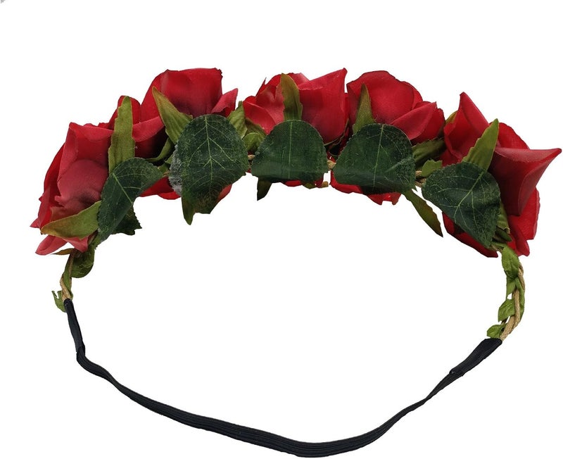 Sanrich Rose Flower Crown Fake Flower Crowns Headbands For Women Girl Rose Floral Head Piece Maternity Photoshoot Realistic Hair Crown Pet Headband Flower Wreath (red) - Image 3