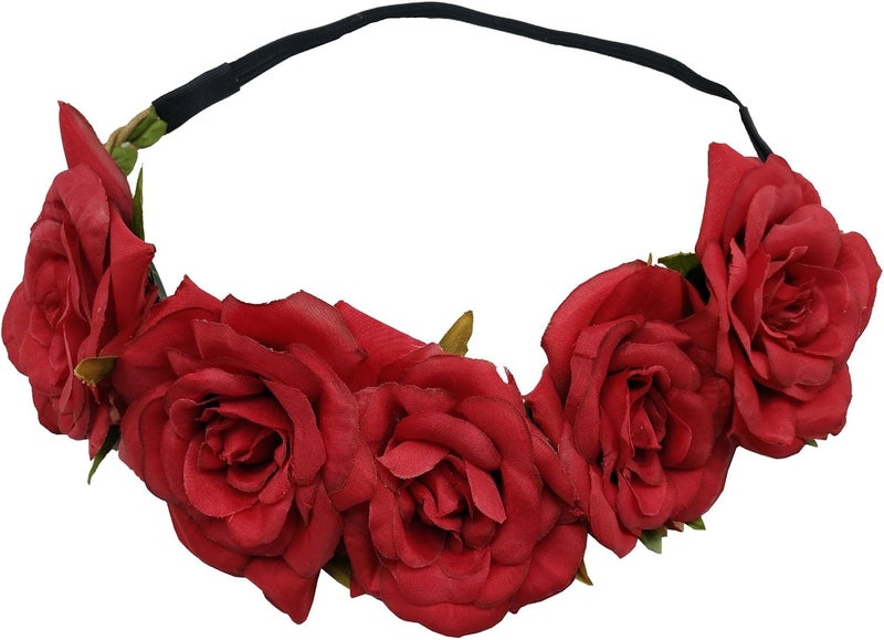 Sanrich Rose Flower Crown Fake Flower Crowns Headbands For Women Girl Rose Floral Head Piece Maternity Photoshoot Realistic Hair Crown Pet Headband Flower Wreath (red) - Image 1