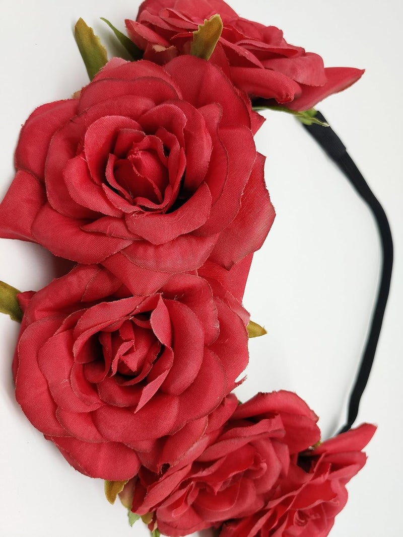 Sanrich Rose Flower Crown Fake Flower Crowns Headbands For Women Girl Rose Floral Head Piece Maternity Photoshoot Realistic Hair Crown Pet Headband Flower Wreath (red) - Image 4