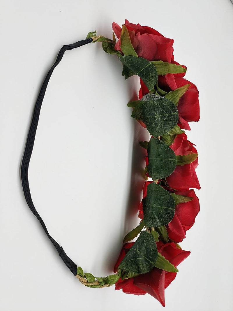 Sanrich Rose Flower Crown Fake Flower Crowns Headbands For Women Girl Rose Floral Head Piece Maternity Photoshoot Realistic Hair Crown Pet Headband Flower Wreath (red) - Image 5