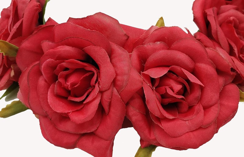 Sanrich Rose Flower Crown Fake Flower Crowns Headbands For Women Girl Rose Floral Head Piece Maternity Photoshoot Realistic Hair Crown Pet Headband Flower Wreath (red) - Image 2