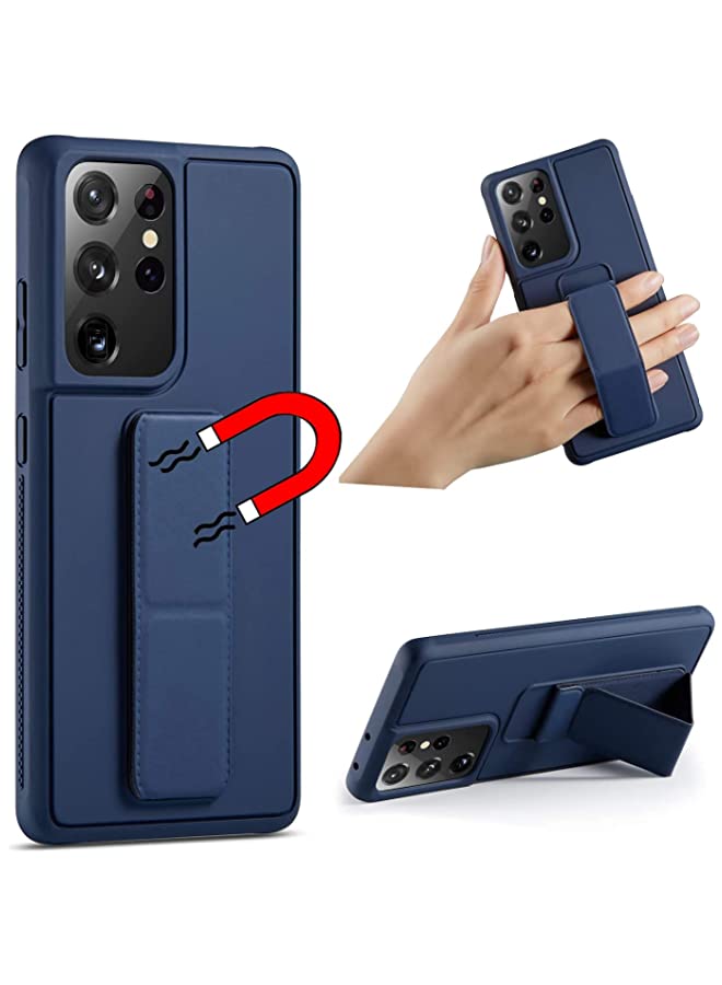 vesus Case/Cover Compatible with Samsung Galaxy S21 / S21 Plus / S21 Ultra, Slim Hard Silicone Gel Rubber Premium TPU Fold-able Magnetic Kickstand Case Samsung Galaxy S21 Ultra, Dark Blue