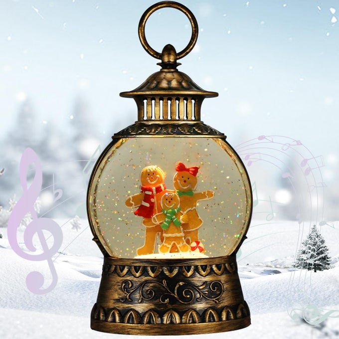Christmas Snow GlobeGingerbread Man Musical Snow Globe Lantern Lights with 6H Timer Battery USB Powered Retro Style Holiday Glitter Globe for Xmas Home Decoration Holiday Party Gifts