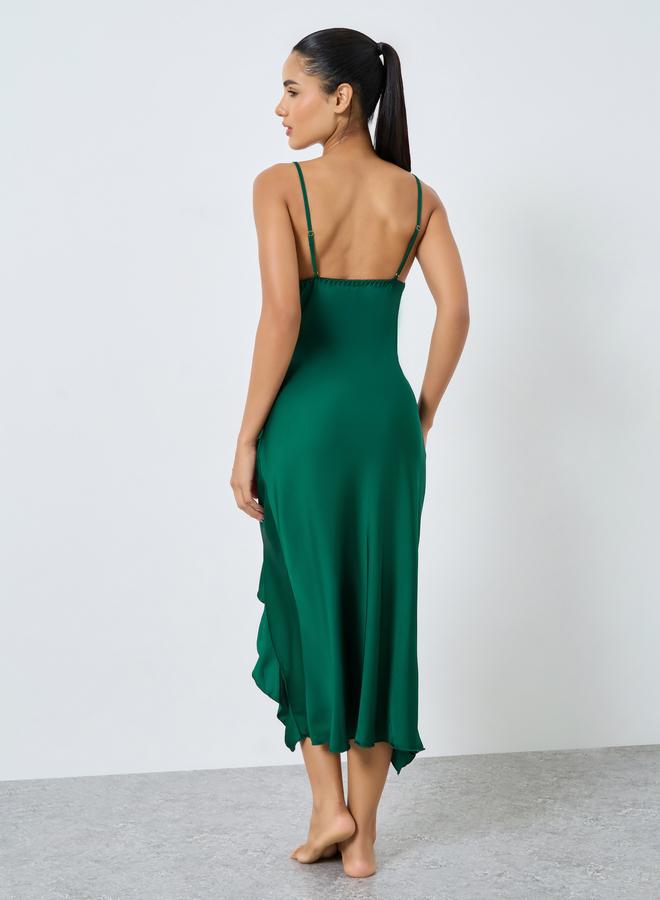 Styli Satin Cowl Neck Thigh High Slit Slip Dress - Image 4