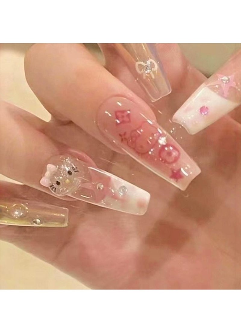 general Purely hand-made wearable nails hello kitty cute cat sweet summer atmosphere nail art medium and long nail patches - Image 2