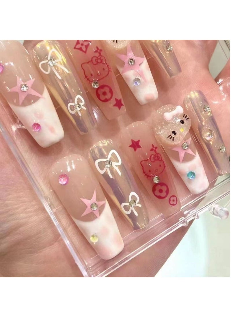 general Purely hand-made wearable nails hello kitty cute cat sweet summer atmosphere nail art medium and long nail patches - Image 3