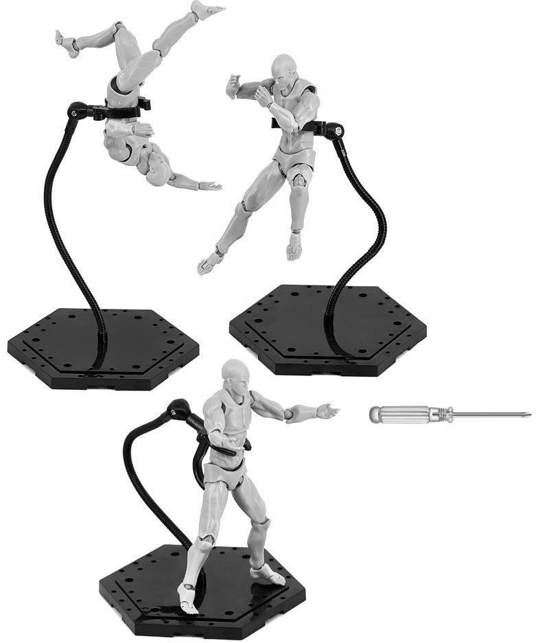 Yocoolfun 3 Pack Black Action Figure Stand,Action Figure Display Holder Stand Base,Compatible with HG RG SD SHF Gundam 1/144 Toy,Doll Stop Motion Holder Stand with Screwdriver - Image 1