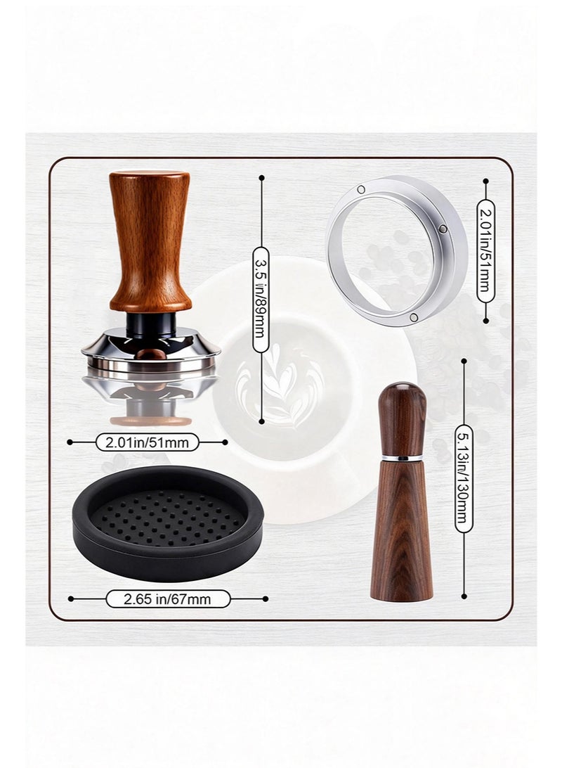 EZSOZO 51mm Espresso Accessories Kit，304 Stainless Steel 30 lb Spring Loaded Calibrated Espresso Tamper，WDT Tool Espresso and Dosing Funnel Set Tamper Mat，Espresso Tamper Solid Wooden Handle， Fits Delonghi 51 mm Espresso Machines - Image 5
