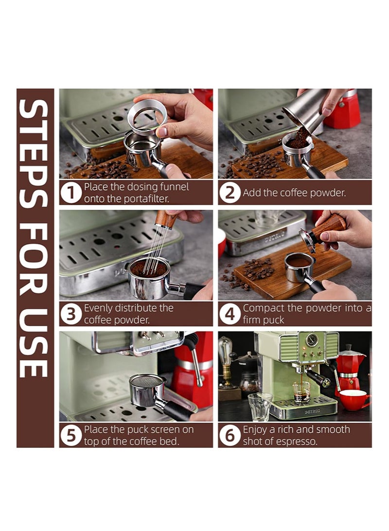 EZSOZO 51mm Espresso Accessories Kit，304 Stainless Steel 30 lb Spring Loaded Calibrated Espresso Tamper，WDT Tool Espresso and Dosing Funnel Set Tamper Mat，Espresso Tamper Solid Wooden Handle， Fits Delonghi 51 mm Espresso Machines - Image 4