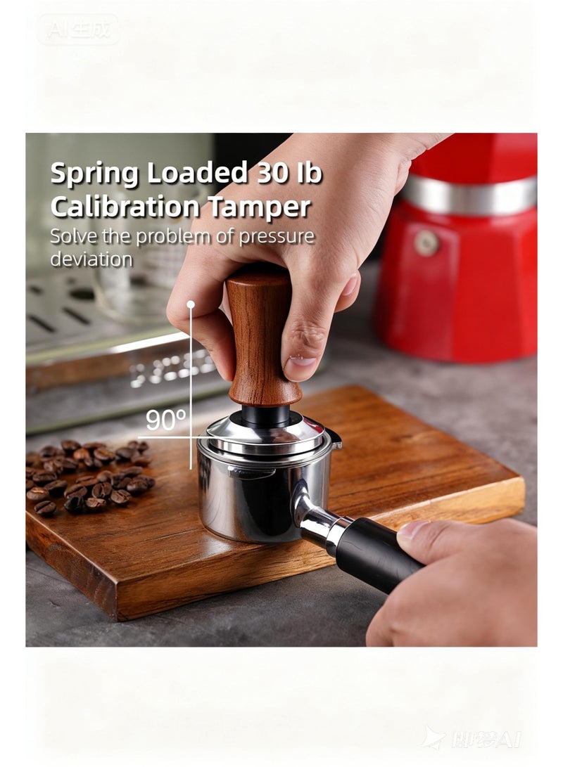 EZSOZO 51mm Espresso Accessories Kit，304 Stainless Steel 30 lb Spring Loaded Calibrated Espresso Tamper，WDT Tool Espresso and Dosing Funnel Set Tamper Mat，Espresso Tamper Solid Wooden Handle， Fits Delonghi 51 mm Espresso Machines - Image 2