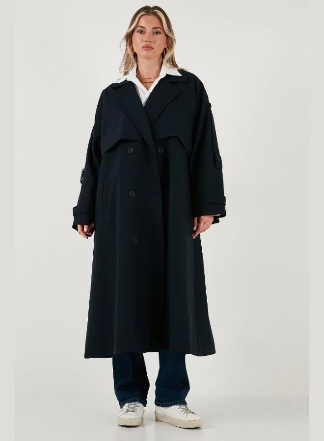 ليلا معطف ترنش طويل بحزام مزدوج الصدر بأزرار للنساء من ليلا