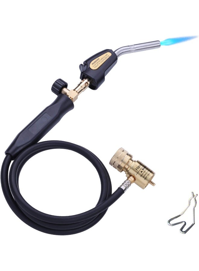 Aismrii Propane Torch Hand Hose, Mapp Gas Torch, Welding Torch, Hose Length 1.5M/60" Maximum Operating Temperature 1900℃/3600℉-with Hook (Quick ignition with valve Style) - Image 1