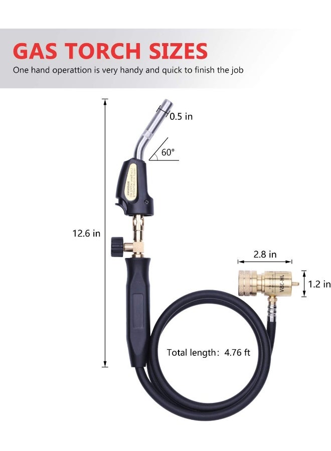 Aismrii Propane Torch Hand Hose, Mapp Gas Torch, Welding Torch, Hose Length 1.5M/60" Maximum Operating Temperature 1900℃/3600℉-with Hook (Quick ignition with valve Style) - Image 2