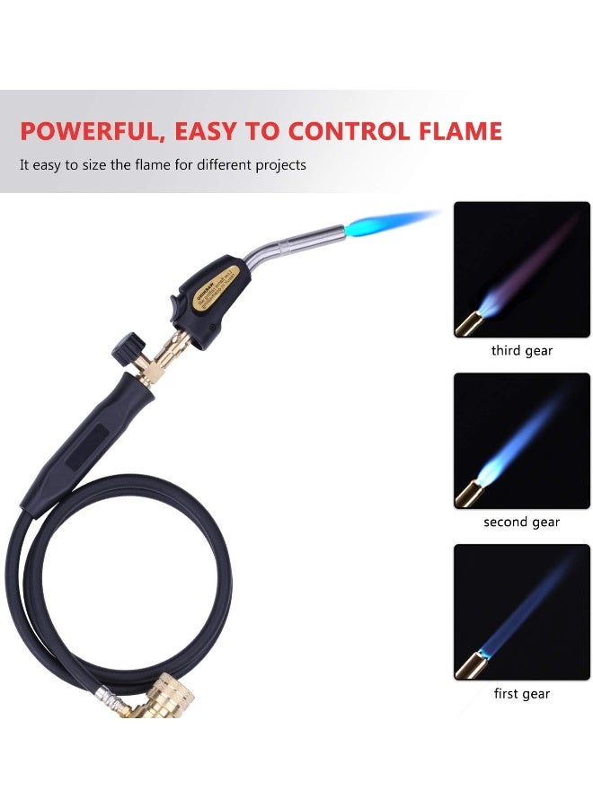 Aismrii Propane Torch Hand Hose, Mapp Gas Torch, Welding Torch, Hose Length 1.5M/60" Maximum Operating Temperature 1900℃/3600℉-with Hook (Quick ignition with valve Style) - Image 5