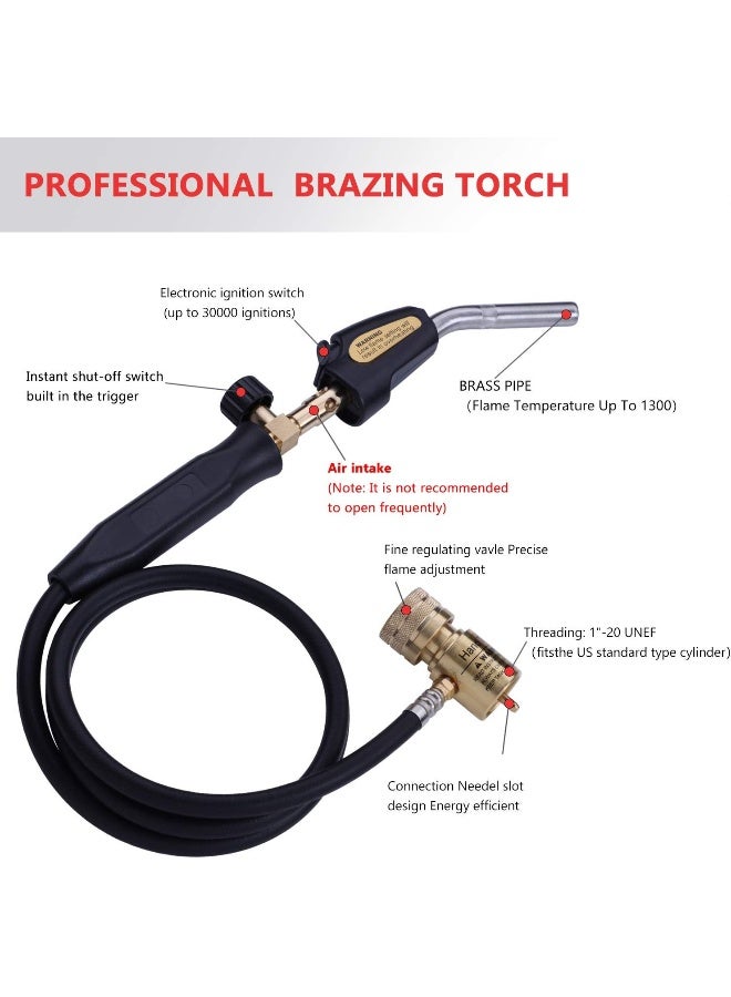 Aismrii Propane Torch Hand Hose, Mapp Gas Torch, Welding Torch, Hose Length 1.5M/60" Maximum Operating Temperature 1900℃/3600℉-with Hook (Quick ignition with valve Style) - Image 4