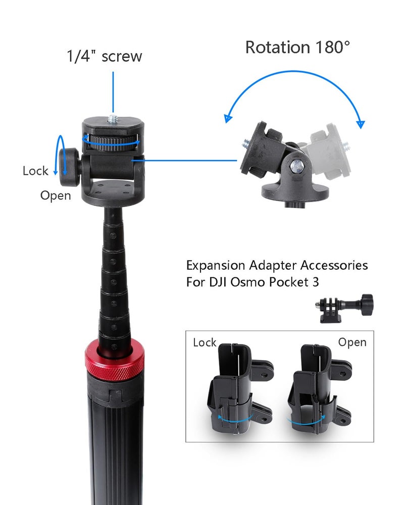Leenconghui 80" Tripod & Selfie Stick for DJI Osmo Pocket 3ï¼ŒExpandable Selfie Stick Tripod Accessory for DJI Osmo Pocket3 - Image 2