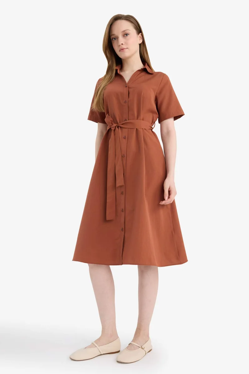 ديفاكتو A Cut Shirt Collar Poplin Batwing Dress