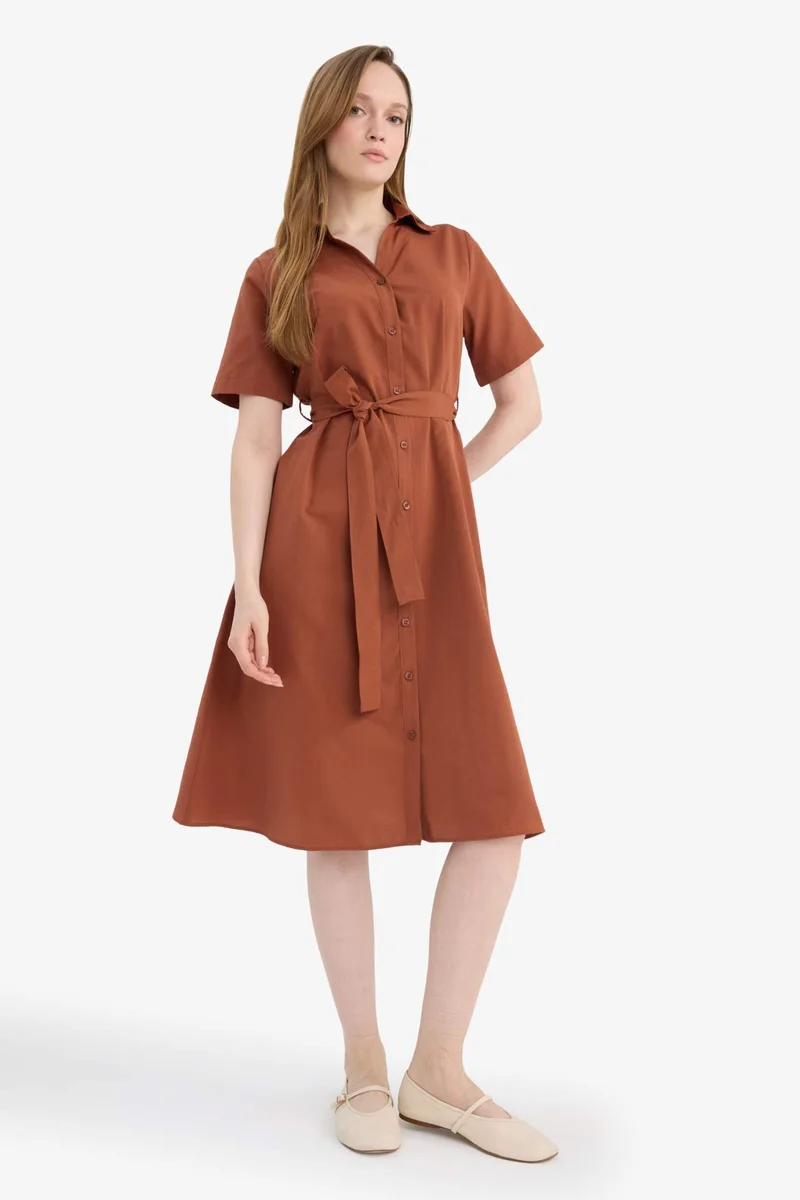 ديفاكتو A Cut Shirt Collar Poplin Batwing Dress