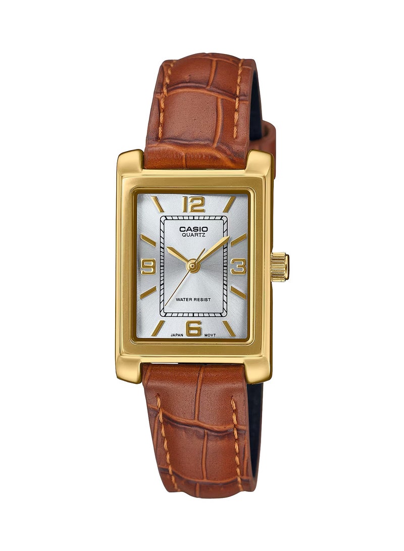 CASIO ساعة كوارتز تناظرية بحزام جلدي للنساء LTP-1234GLL-7A
