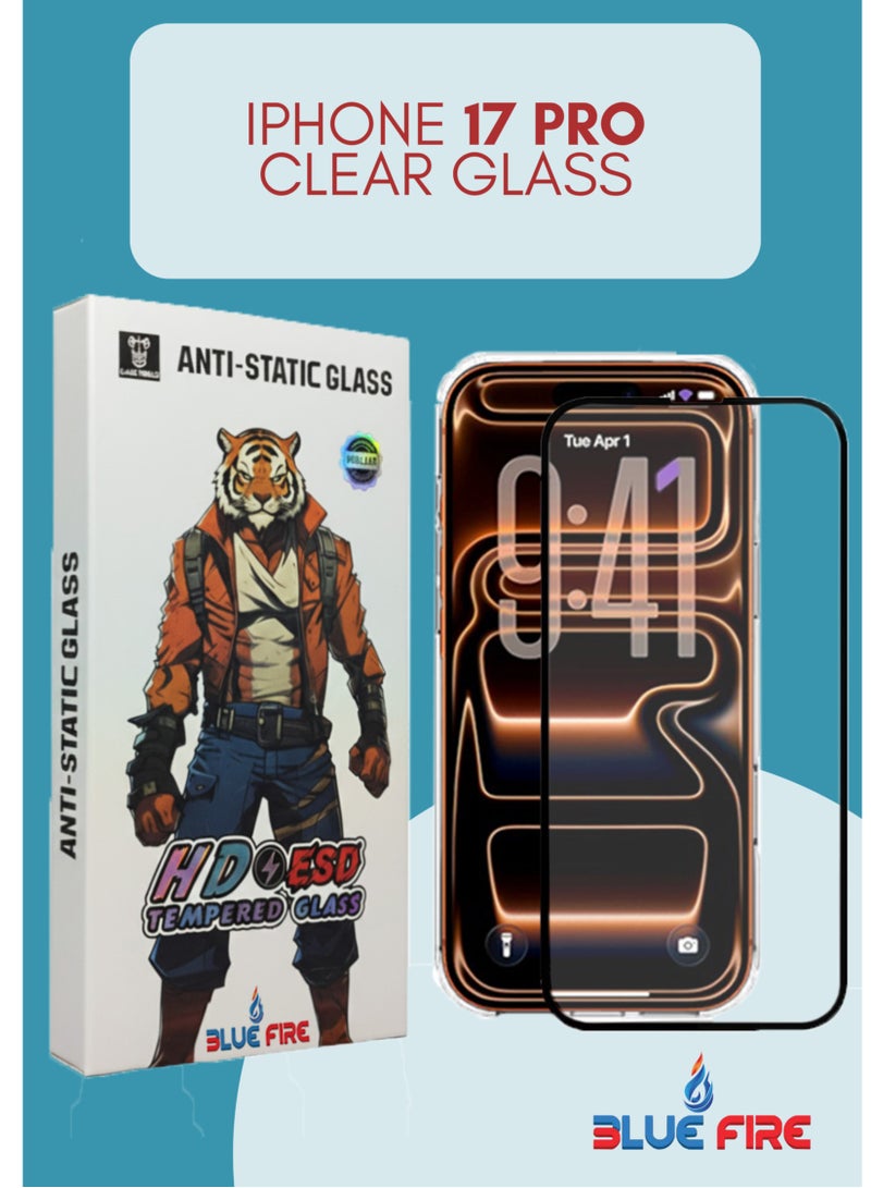 BlueFire iPhone 17 Pro Screen Protector, 9H Military-Grade Shockproof Tempered Glass, 8K Ultra HD Clear, Anti-Fingerprint & Anti-Static, Scratch Resistant, Easy Installation Frame Kit, Bubble-Free - Image 1