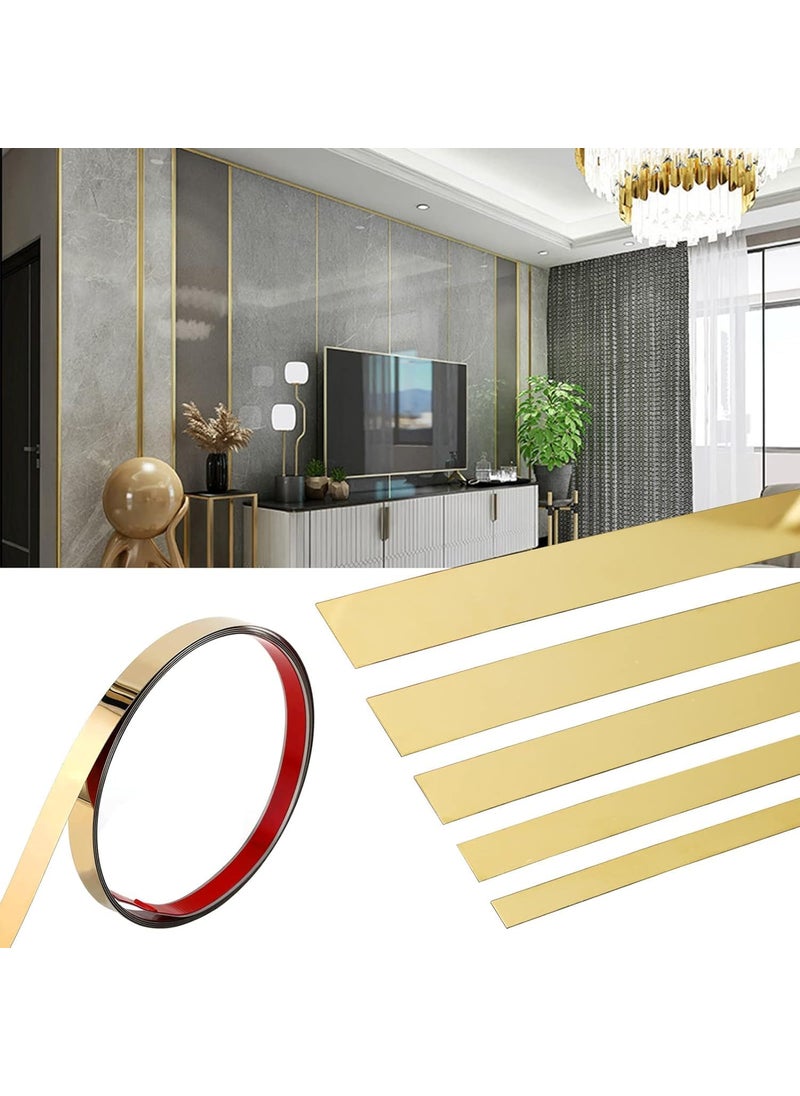 Simxen - Simxen Golden Metal Trim Wall Strip Stainless Steel PVD Coated 8K Mirror Gold Finish Flat Trim Strip profile 15 mm x 16.4ft(5mtr) Roll for wall Decoration, Furniture, Highlighters.(PACK OF 1) - Image 1