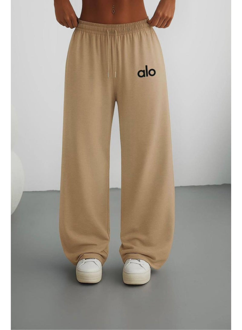 نونا فاشون وايد ليج تصميم متميز خامه قطن داخلي ومن الخارج ملمس ناعم واسع الساق مريح برباط من الخصر اللون بيج