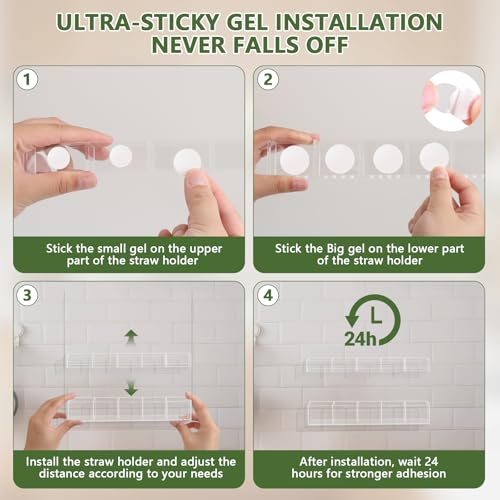 Malldii 9.5” Large Acrylic Straw Holder for Cabinet Door - Reusable Tumbler Straw Organizer Storage, Small Kitchen Accessories Container, Ultra Sticky Cupboard Door Mounted (Transparent) - Image 4