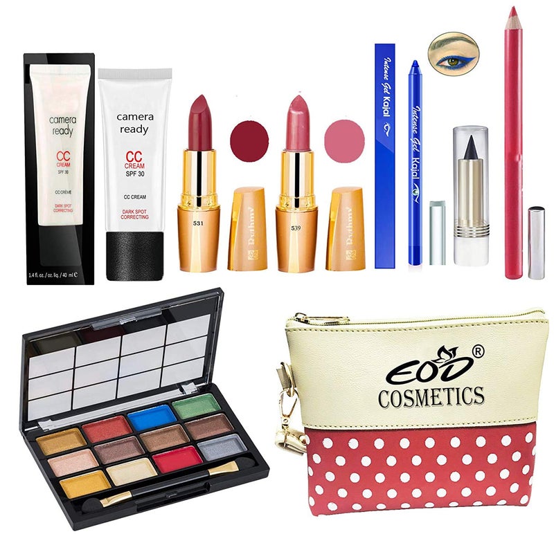 EOD Makeup Kit for Women, Ladies Cosmetics Combo Set With Eyeshadow,Lipstick,Fairness Cream, Blue Kajal -Set of 8 Pcs, C-257 - Image 1